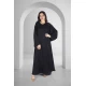عباية سوداء كلوش انيقة أزرار قفل اماميةخطوط طولية مطرزة بالكريستال من الأمام و الأكتاف