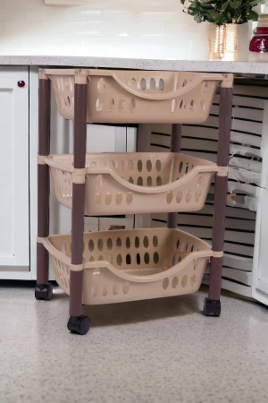 سلة خضار بلاستيك 3 رفوف عجلات متحركة  استخدامات متعددة