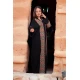 عباية تراثية نسائي لون أسود  مطرزة بنقوشات باللون الأسود والأحمر من الامام والأكمام