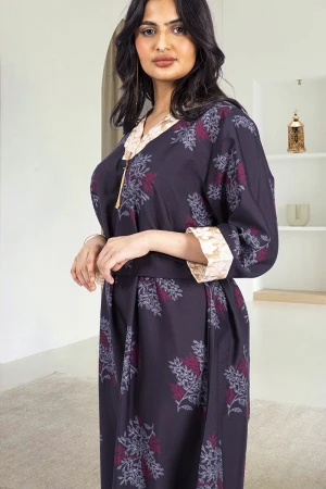 جلابية نسائي أنيقة لون رمادي بنقشات باللون الذهبي والفضي