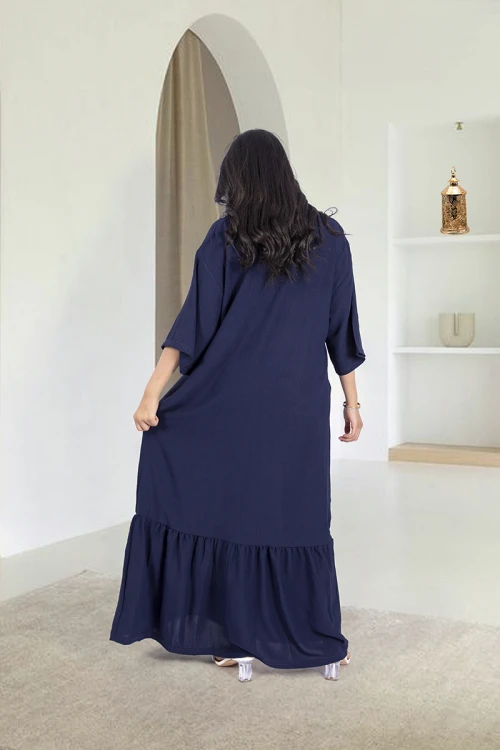 جلابية نسائي انيقة لون كحلي أكمام قصيرة و ياقة عالية