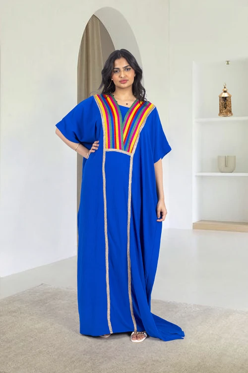 جلابية نسائي انيقة لون نيلي قصة فراشة