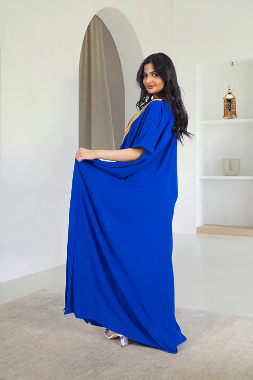 جلابية نسائي انيقة لون نيلي قصة فراشة