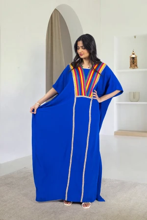 جلابية نسائي انيقة لون نيلي قصة فراشة