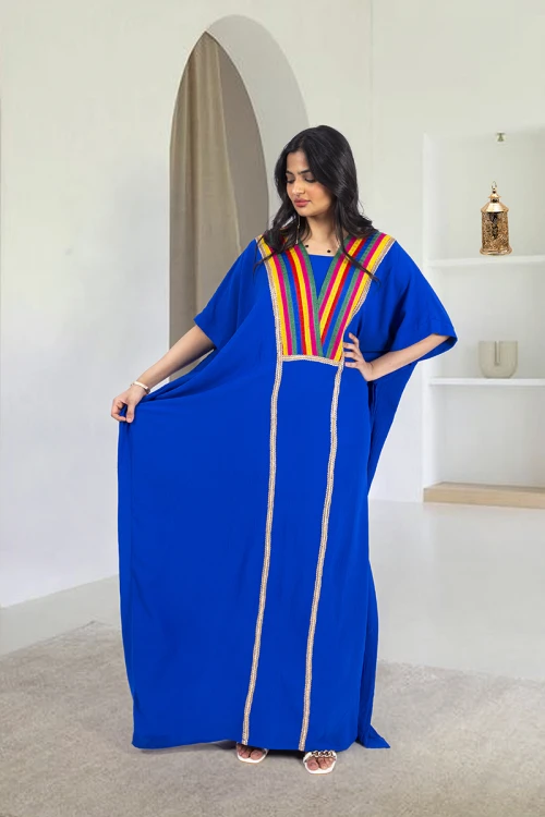 جلابية نسائي انيقة لون نيلي قصة فراشة