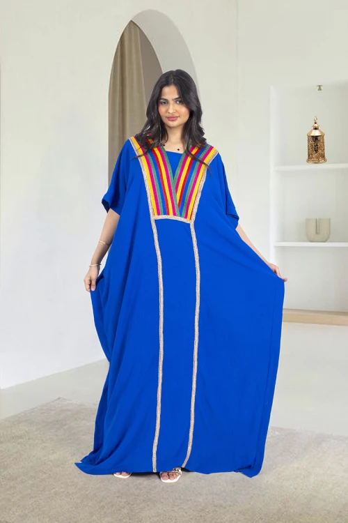 جلابية نسائي انيقة لون نيلي قصة فراشة