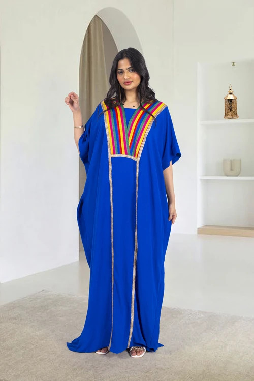 جلابية نسائي انيقة لون نيلي قصة فراشة