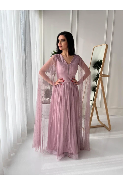 فستان نسائي أنيق قطعتين منفصلة من الداخل قماش سادة والخارجية قماش مشجر بأكمام مفتوحة وحزام على الخصر