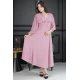 فستان نسائي أنيق قماش شيفون لون وردي سادة طويل بكسرات مزمومة من الأمام والخصر والأكمام