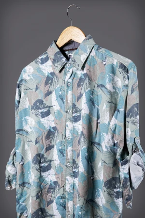 قميص رجالي أنيق قماش مشجر أكمام طويلة بياقة و أزرار من الأمام