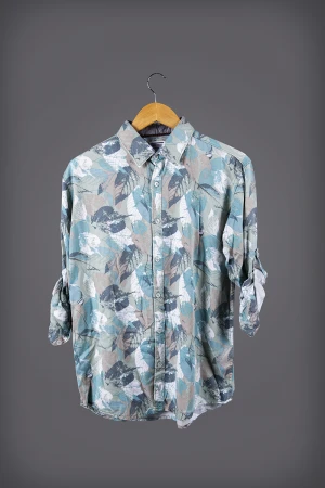 قميص رجالي أنيق قماش مشجر أكمام طويلة بياقة و أزرار من الأمام