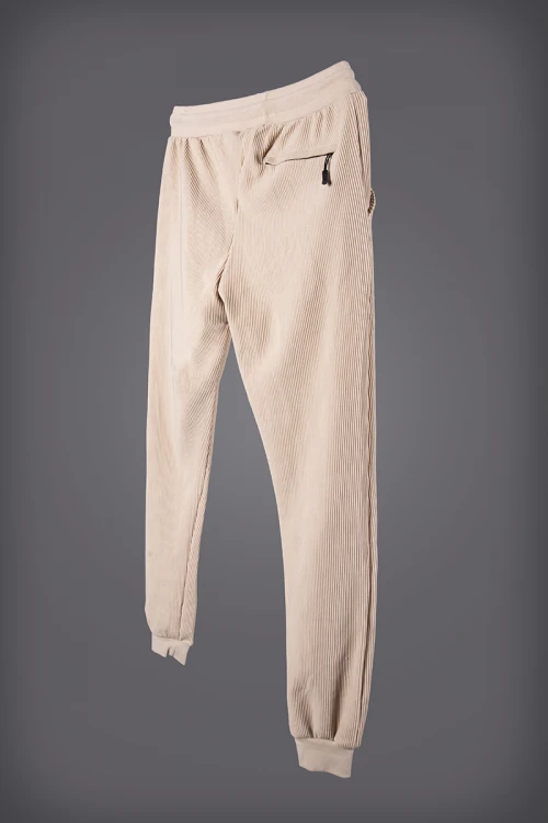 بنطلون رجالي تركي قماش مخطط لون بيج بجيوب ورباط على الخصر