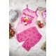 بيجاما بناتي أنيقة قطعتين لون وردي بدون أكمام عليها كتابات و رسومات النمر الوردي