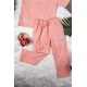 طقم بناتي أنيق قطعتين تي شيرت أكمام قصيرة بكتابات من الأمام و بنطلون برباط على الخصر