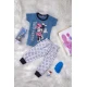 بيجاما بناتي أنيقة قطعتين تي شيرت لون أزرق أكمام قصيرة بكتابات و طبعة ميني ماوس و بنطلون رمادي منقط أسود