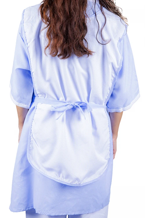 زي عاملة 3 قطع قماش سادة أكمام قصيرة بياقة مفتوحة وسحاب و جيوب من الأمام