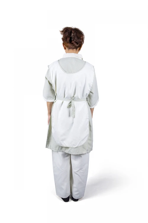 زي عاملة 3 قطع قماش سادة أكمام قصيرة بياقة مفتوحة وسحاب و جيوب من الأمام