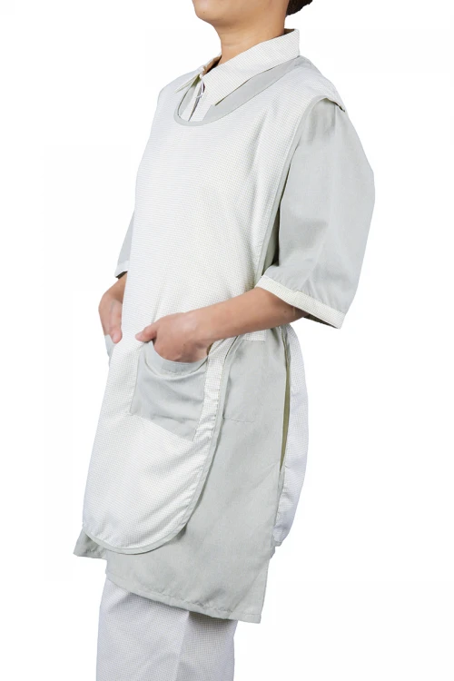 زي عاملة 3 قطع قماش سادة أكمام قصيرة بياقة مفتوحة وسحاب و جيوب من الأمام