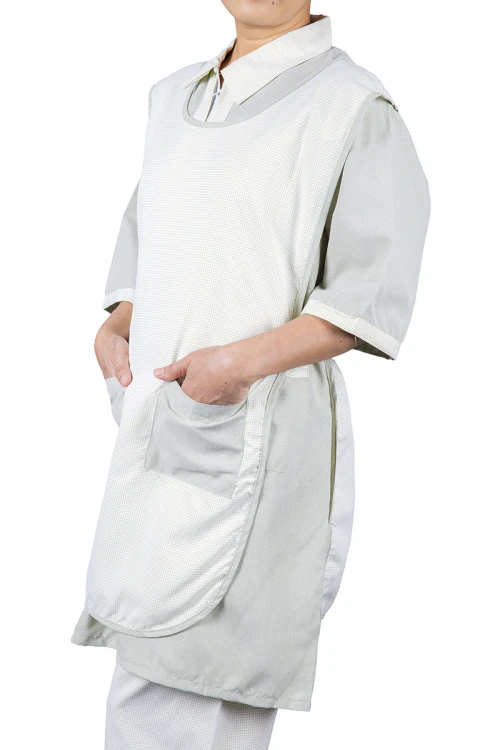 زي عاملة 3 قطع قماش سادة أكمام قصيرة بياقة مفتوحة وسحاب و جيوب من الأمام