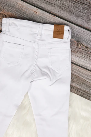 بنطلون بناتي سكيني أنيق لون أبيض بجيوب من الأمام والخلف وسحاب و زر قفل