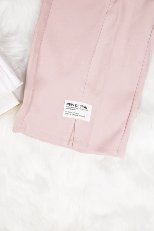 بنطلون بناتي واسع أنيق لون وردي بجيوب من الأمام و رباط على الخصر