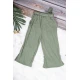 بنطلون بناتي واسع أنيق لون أخضر بجيوب من الأمام و رباط على الخصر 