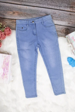 بنطلون بناتي جينز سكيني أنيق لون أزق بجيوب من الأمام والخلف وسحاب و زر قفل