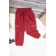 بنطلون بناتي رياضي أنيق لون أحمر بجيوب بكتابات  من الأمام و رباط على الخصر