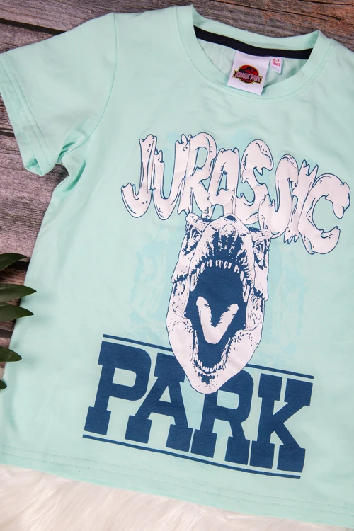 طقم ولادي قطعتين أنيق تي شيرت لون سماوي برسومات من الأمام و شورت رمادي قصير برباط على الخصر