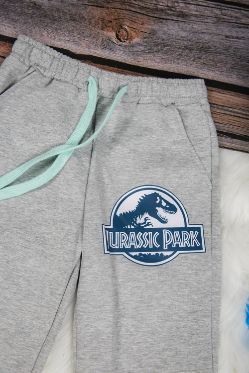 طقم ولادي قطعتين أنيق تي شيرت لون سماوي برسومات من الأمام و شورت رمادي قصير برباط على الخصر