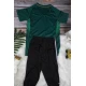 طقم ولادي رياضي قطعتين تي شيرت لون أخضر أكمام قصيرة وبنطلون أسود بمطاط من الخصر