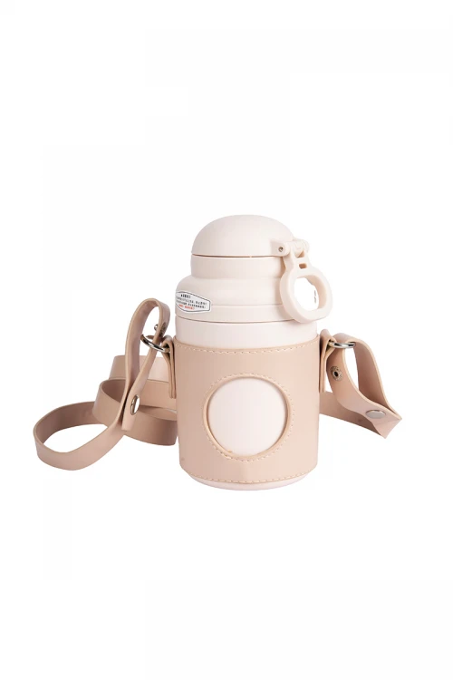 حافظة مشروب حار بارد مع تلبيسة جلد حماية و شيال مع طابعات كرتونية