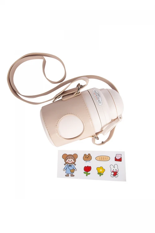 حافظة مشروب حار بارد مع تلبيسة جلد حماية و شيال مع طابعات كرتونية