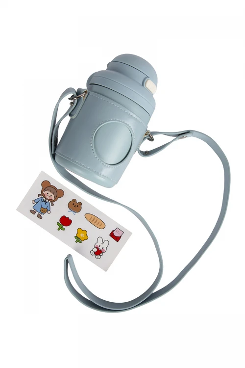 حافظة مشروب حار بارد مع تلبيسة جلد حماية و شيال مع طابعات كرتونية