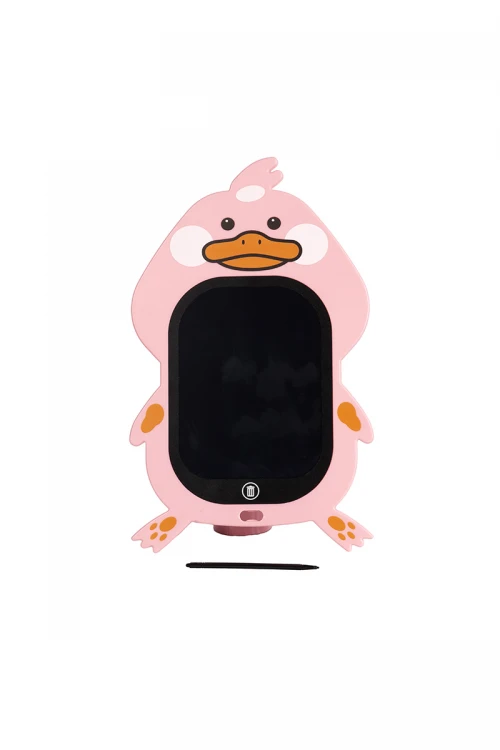 لوح كتابة للأطفال بتصميم بطريق لون وردي مزود بقلم قابل للمسح