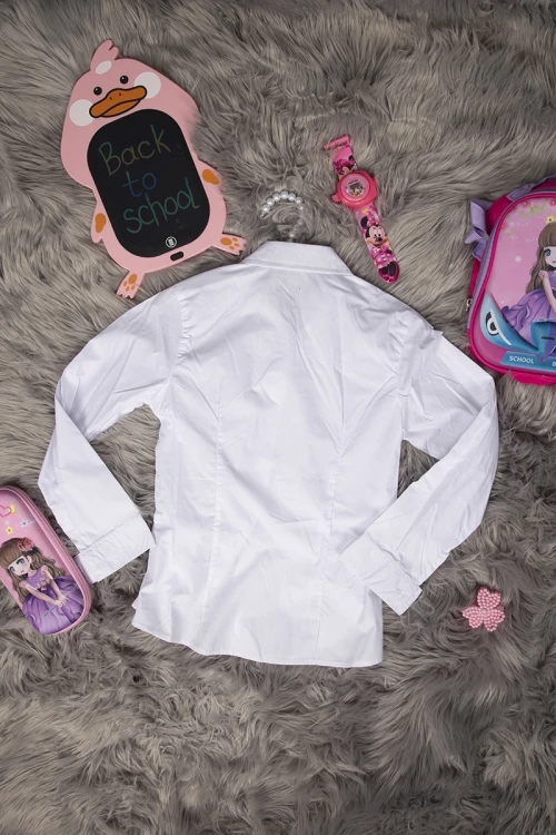قميص مدرسي لون أبيض بأزرار أمامية