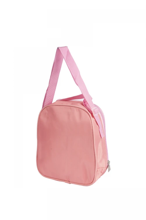 حقيبة وجبة مدرسية للبنات لون وردي و أزرق عليها رسوم كرتونية