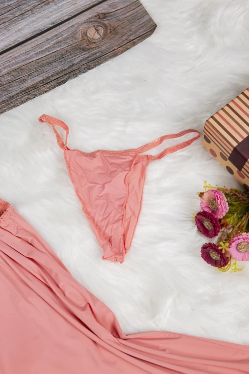 قميص نوم لانجري نسائي قصير قطعتين قماش مطاط مع دانتيل من الصدر و الأطراف