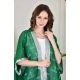 بشت وطني نسائي أنيق لون أخضر قماش شيفون بأطراف مطرزة باللون الفضي أكمام قصيرة و مفتوح برباط من الأمام