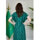 بشت وطني نسائي أنيق لون أخضر قماش شيفون بأطراف مطرزة باللون الذهبي أكمام قصيرة و مفتوح برباط من الأمام