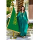 جلابية نسائي أنيقة قطعتين لون أخضر بأطراف مطرزة باللون الذهبي على الصدر و الأكمام الطويلة و برباط من الأمام
