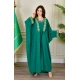 جلابية نسائي أنيقة قطعتين لون أخضر بأطراف مطرزة باللون الذهبي على الصدر و الأكمام الطويلة و برباط من الأمام