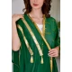 بشت وطني نسائي أنيق لون أخضر قماش شيفون بأطراف مطرزة باللون الذهبي أكمام قصيرة و مفتوح برباط من الأمام