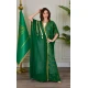 بشت وطني نسائي أنيق لون أخضر قماش شيفون بأطراف مطرزة باللون الذهبي أكمام قصيرة و مفتوح برباط من الأمام