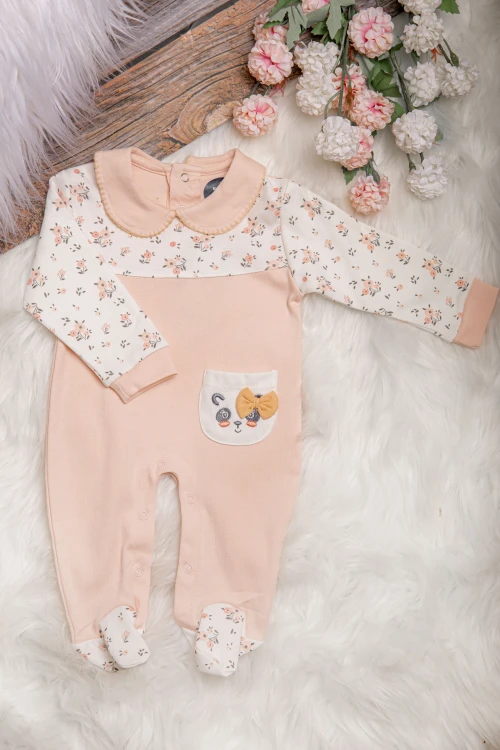 افرول أطفال بناتي قماش قطن مشجر من الأعلى بياقة و أكمام طويلة و جيب أمامي صغير