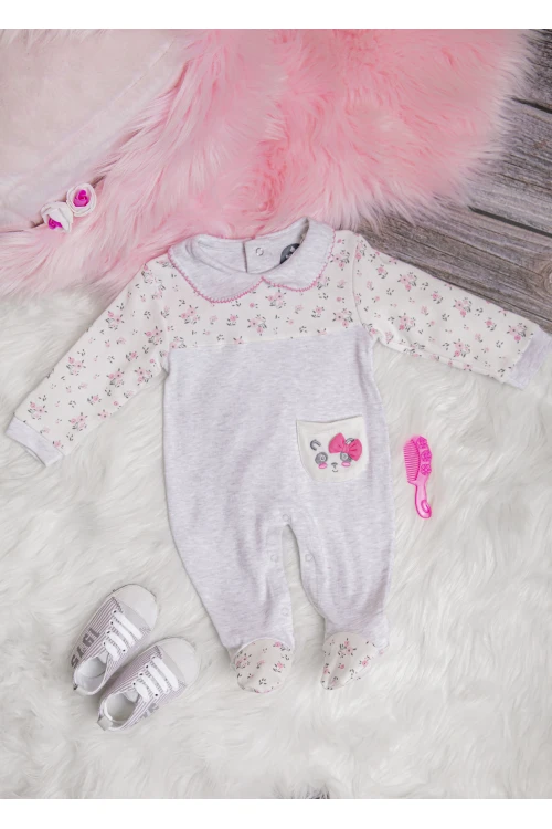 افرول أطفال بناتي قماش قطن مشجر من الأعلى بياقة و أكمام طويلة و جيب أمامي صغير