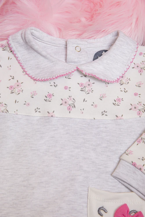 افرول أطفال بناتي قماش قطن مشجر من الأعلى بياقة و أكمام طويلة و جيب أمامي صغير