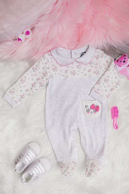 افرول أطفال بناتي قماش قطن مشجر من الأعلى بياقة و أكمام طويلة و جيب أمامي صغير