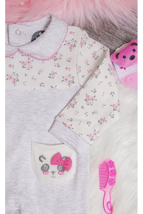 افرول أطفال بناتي قماش قطن مشجر من الأعلى بياقة و أكمام طويلة و جيب أمامي صغير