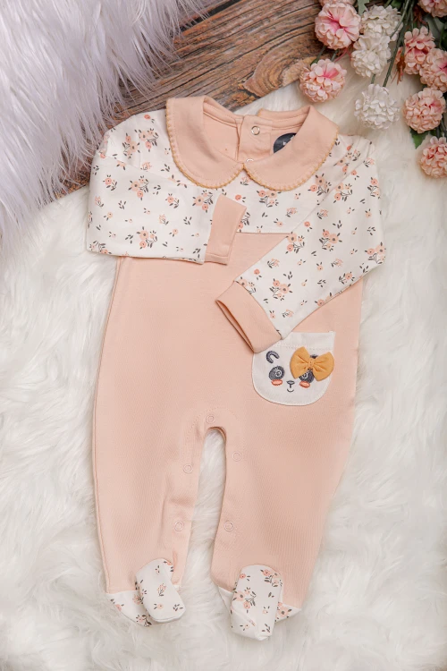 افرول أطفال بناتي قماش قطن مشجر من الأعلى بياقة و أكمام طويلة و جيب أمامي صغير